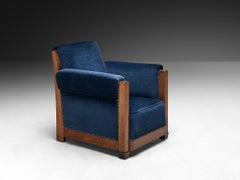 Art Deco Club Chair in Walnut and Blue Velvet