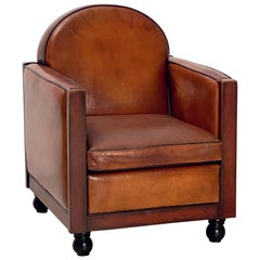 Art Deco Club Chair of Leather and Wood from Holland