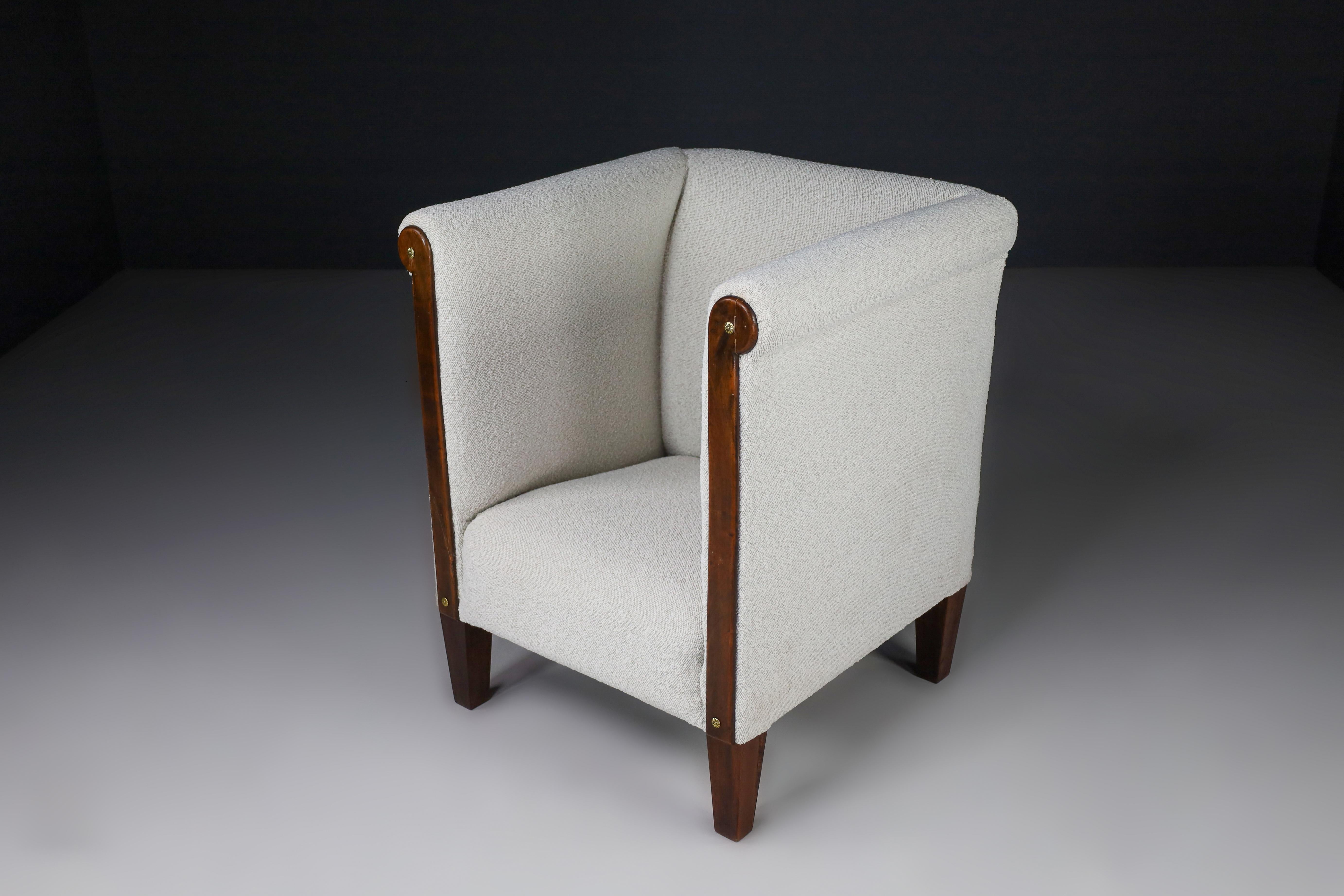 Austrian Art Deco Club Chair Reupholstered in Bouclé Fabric Austria 1930s
