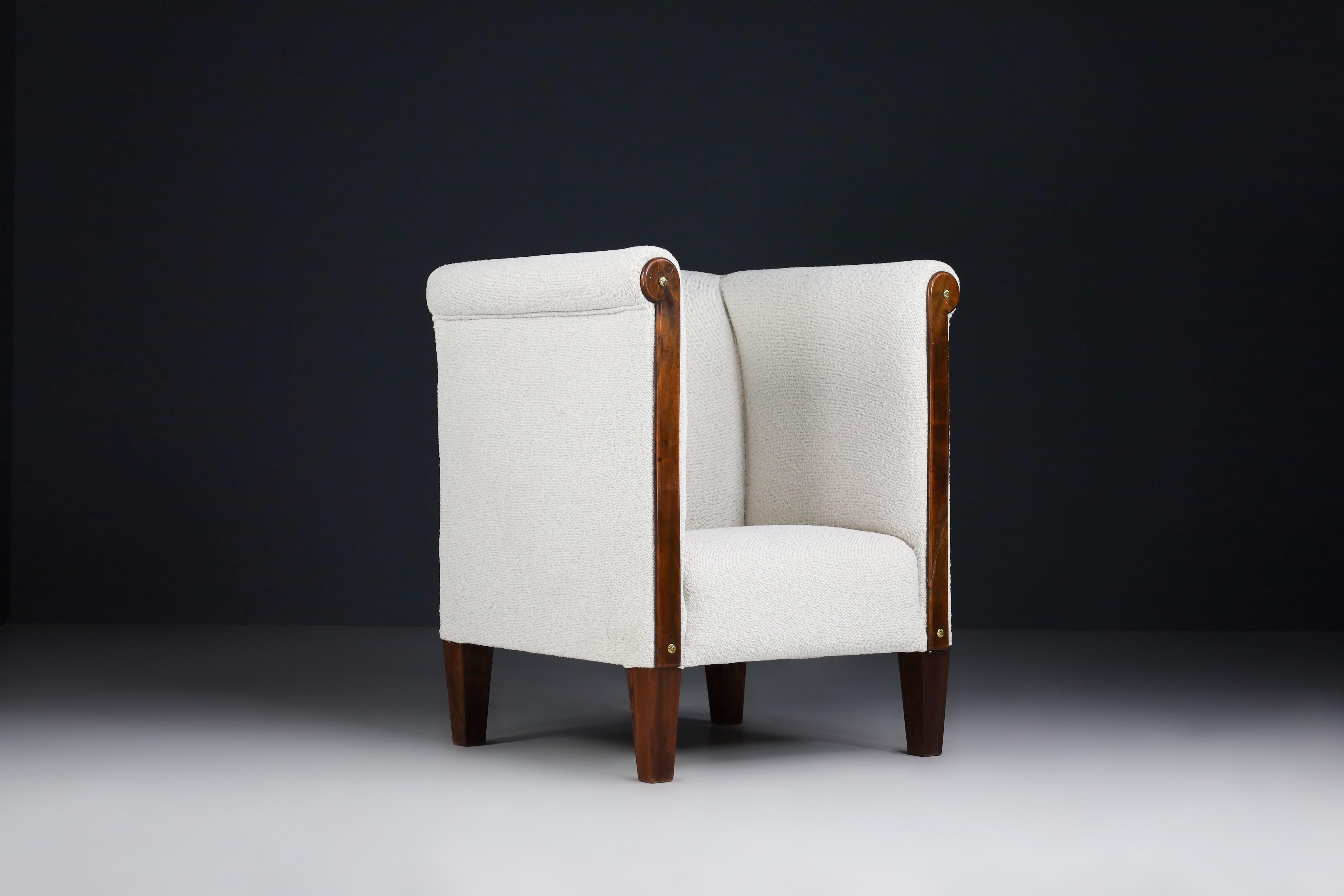 20th Century Art Deco Club Chair Reupholstered in Bouclé Fabric Austria 1930s