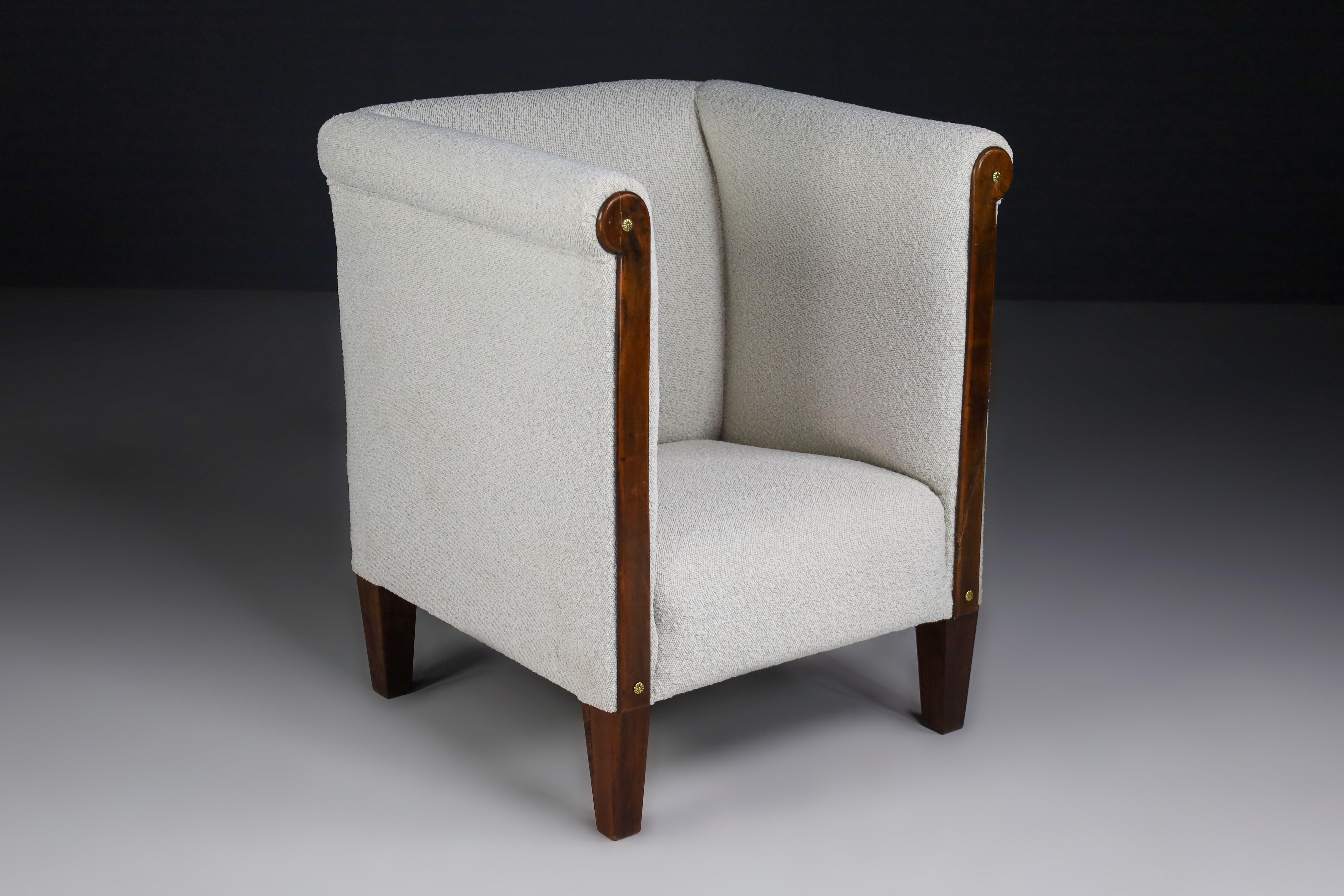 Art Deco Club Chair Reupholstered in Bouclé Fabric Austria 1930s 3