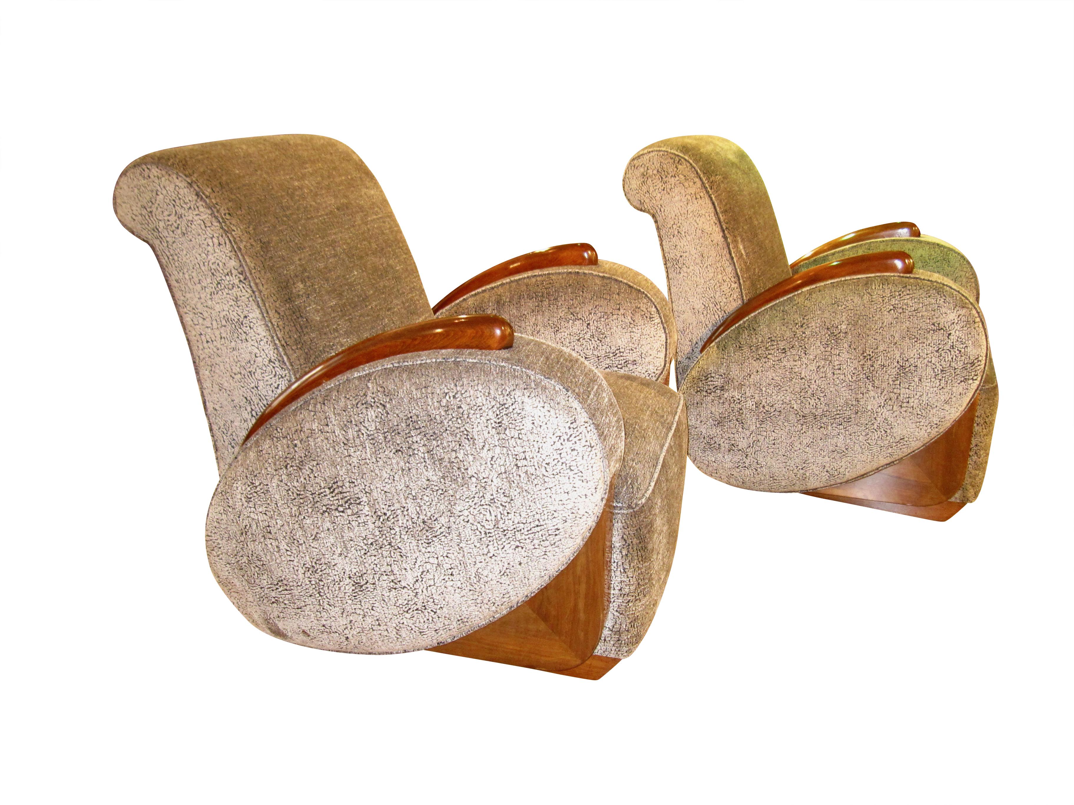Art Deco Club Chair, Walnut, Beech, Grey Velvet, France, circa 1925 8