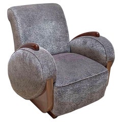 Art Deco Clubsessel, Nussbaum, Buche, grauer Samt, Frankreich, um 1925