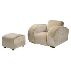 Art Deco Club Chair with Ottoman, Europe First half of the 20th Century