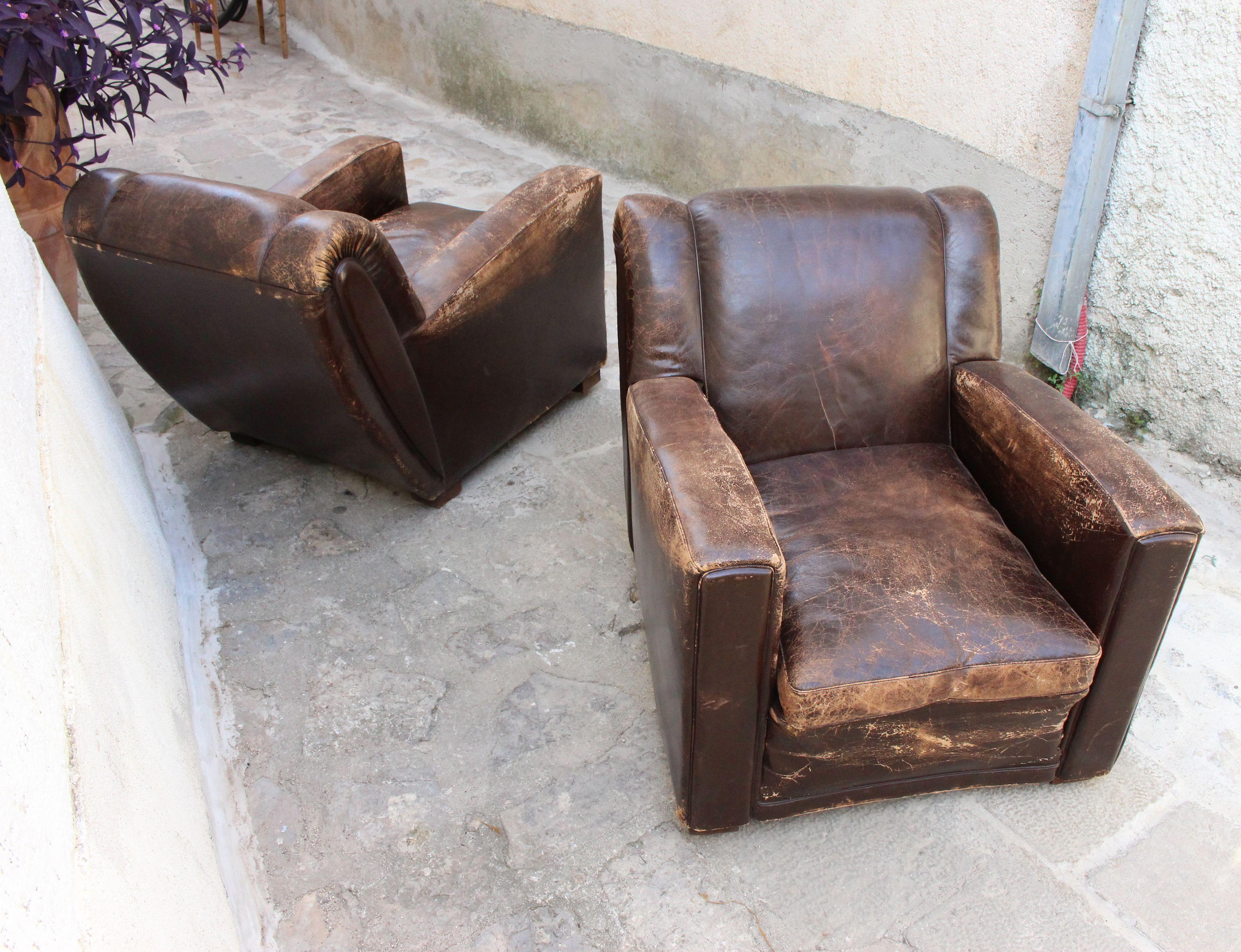 Mid-20th Century Art Deco Club Chairs Attributed to Poltrona Frau