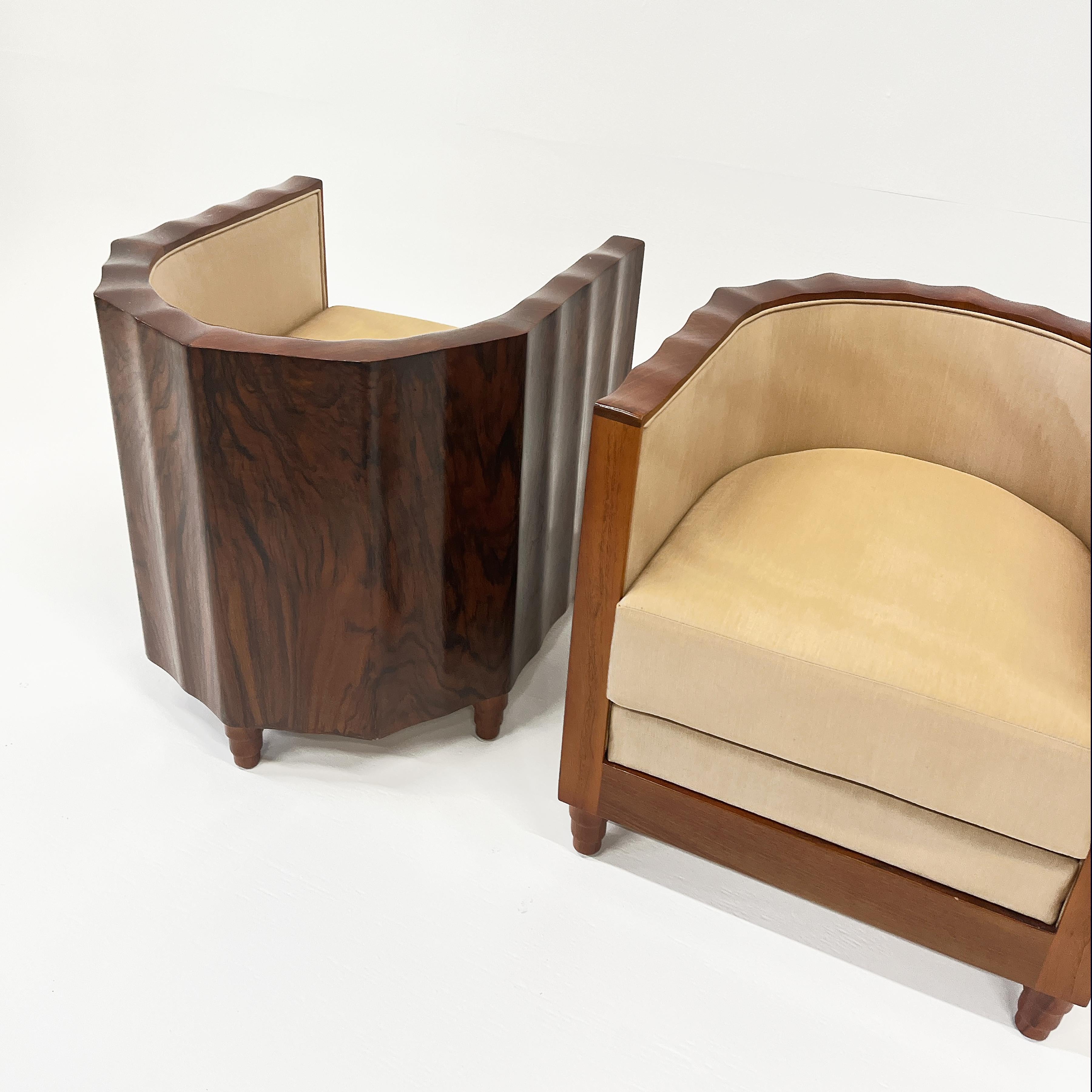 Silk Art Deco Club Chairs, Austria 1930s