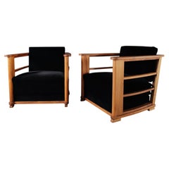 Art Deco Clubsessel aus massivem Nussbaum, Stil Jean Royère, 1920er Jahre Paar