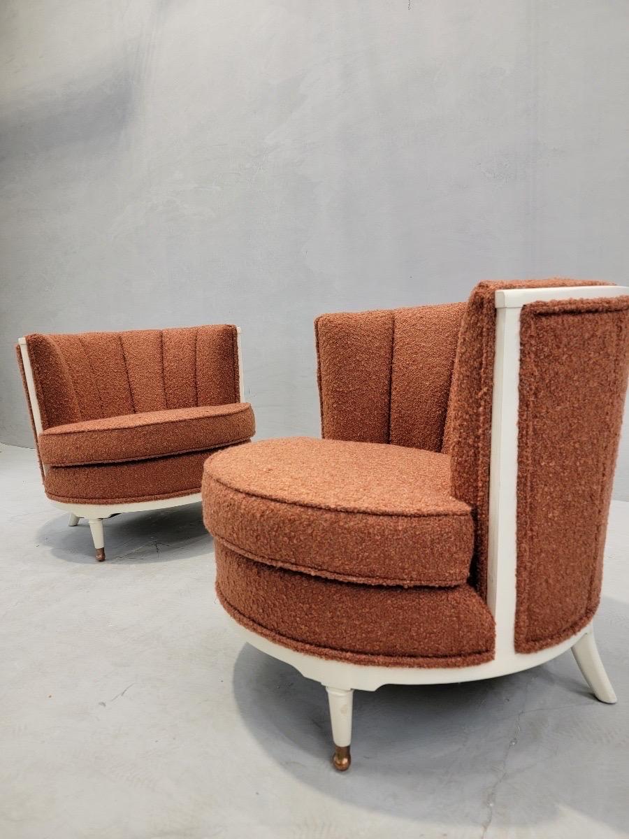 Fauteuils club Art Déco nouvellement restaurés et entièrement tapissés en bouclé orange en vente 4