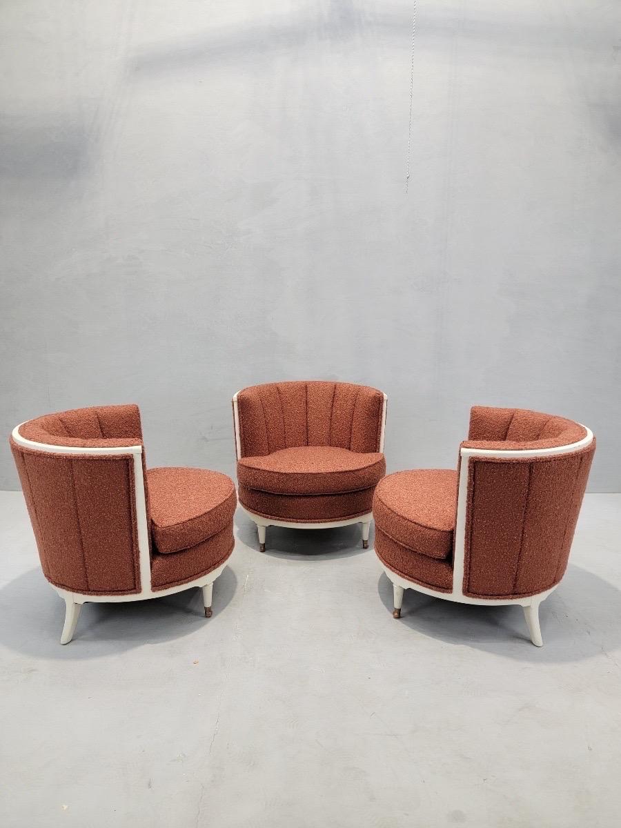 Fauteuils club Art Déco nouvellement restaurés et entièrement tapissés en bouclé orange en vente 7