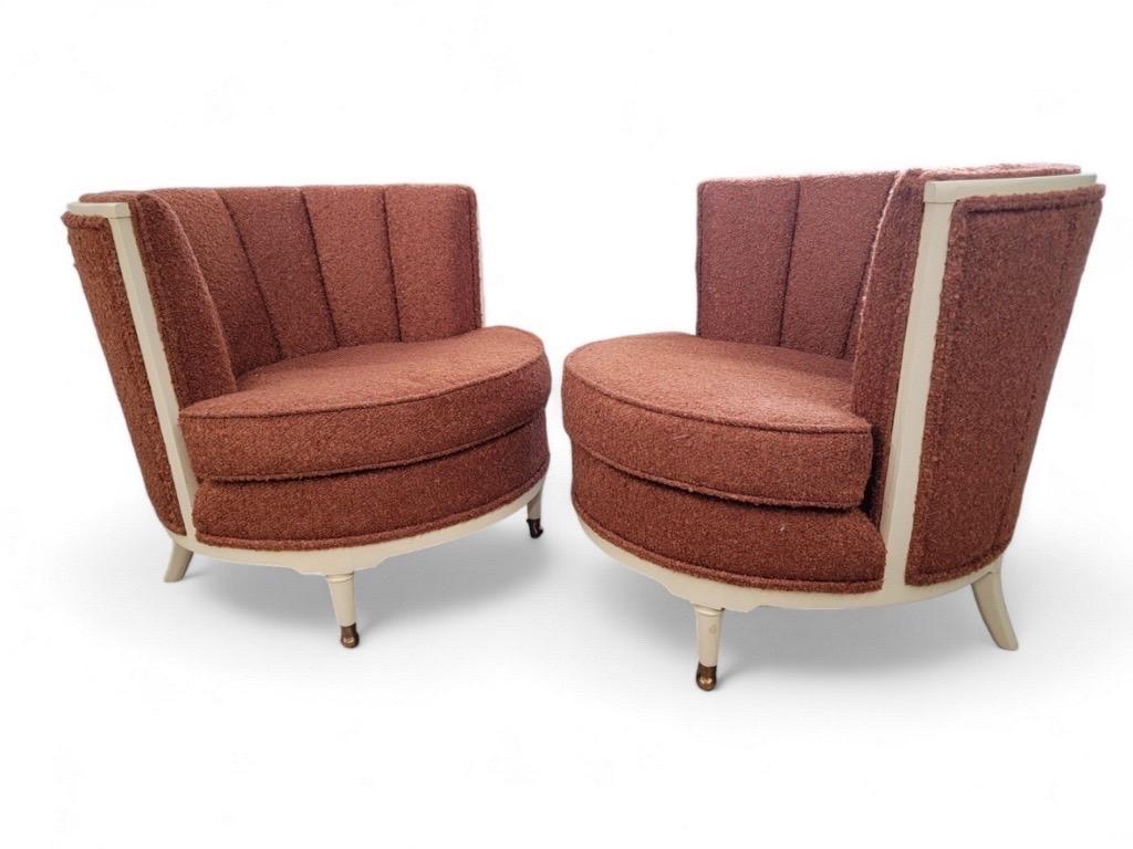 Fauteuils club Art Déco nouvellement restaurés et entièrement tapissés en bouclé orange en vente 8