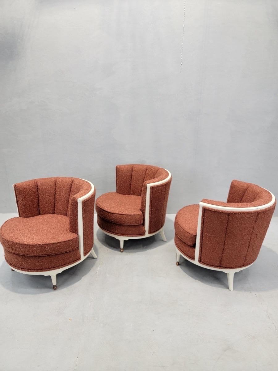 Fauteuils club Art Déco nouvellement restaurés et entièrement tapissés en bouclé orange en vente 2