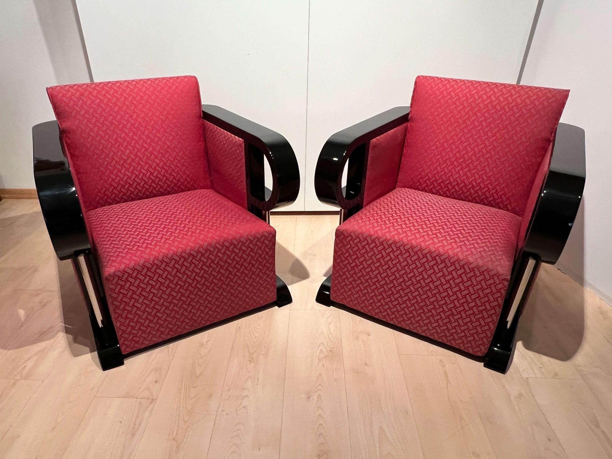 Art Deco Club Chairs 'Pair', Black Lacquer, Chrome, France, circa 1930 12