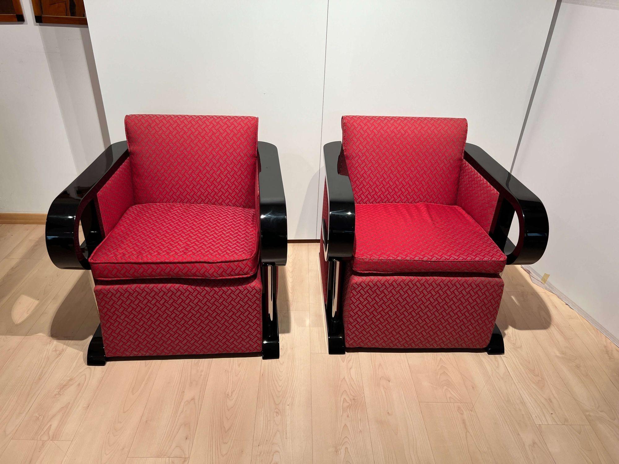 French Art Deco Club Chairs 'Pair', Black Lacquer, Chrome, France, circa 1930