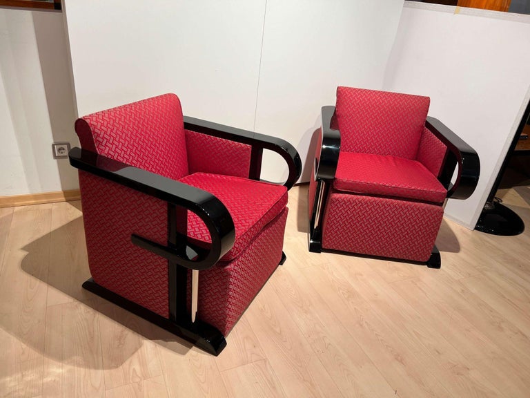 Art Deco Club Chairs 'Pair', Black Lacquer, Chrome, France, circa 1930 In Good Condition For Sale In Regensburg, DE