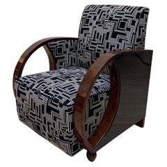 Art Deco Club Chairs, Walnut and Black Lacquer, France, circa 1930