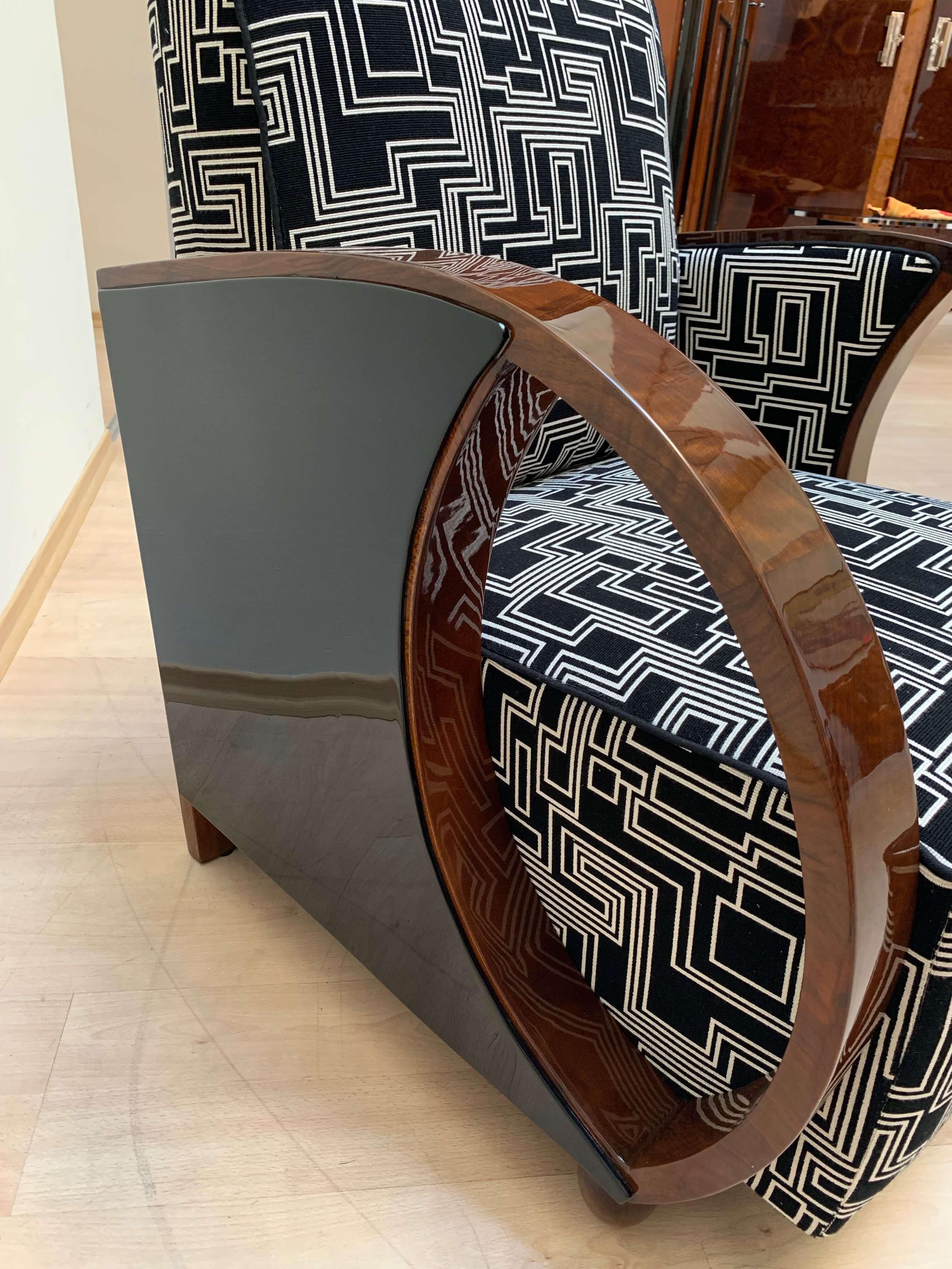 Art Deco Club Chairs, Walnut and Black Lacquer, France, circa 1930 4