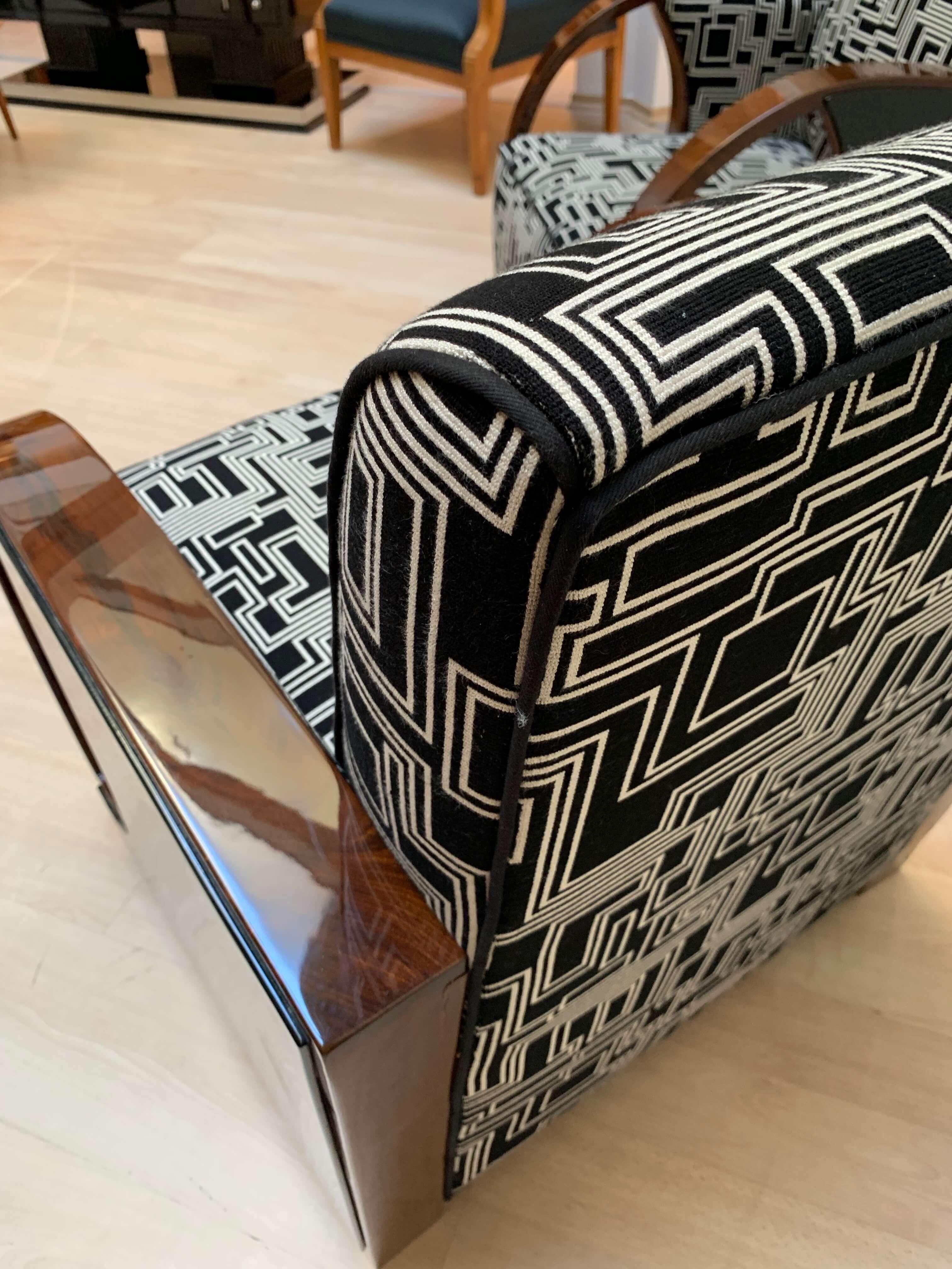 Art Deco Club Chairs, Walnut and Black Lacquer, France, circa 1930 7