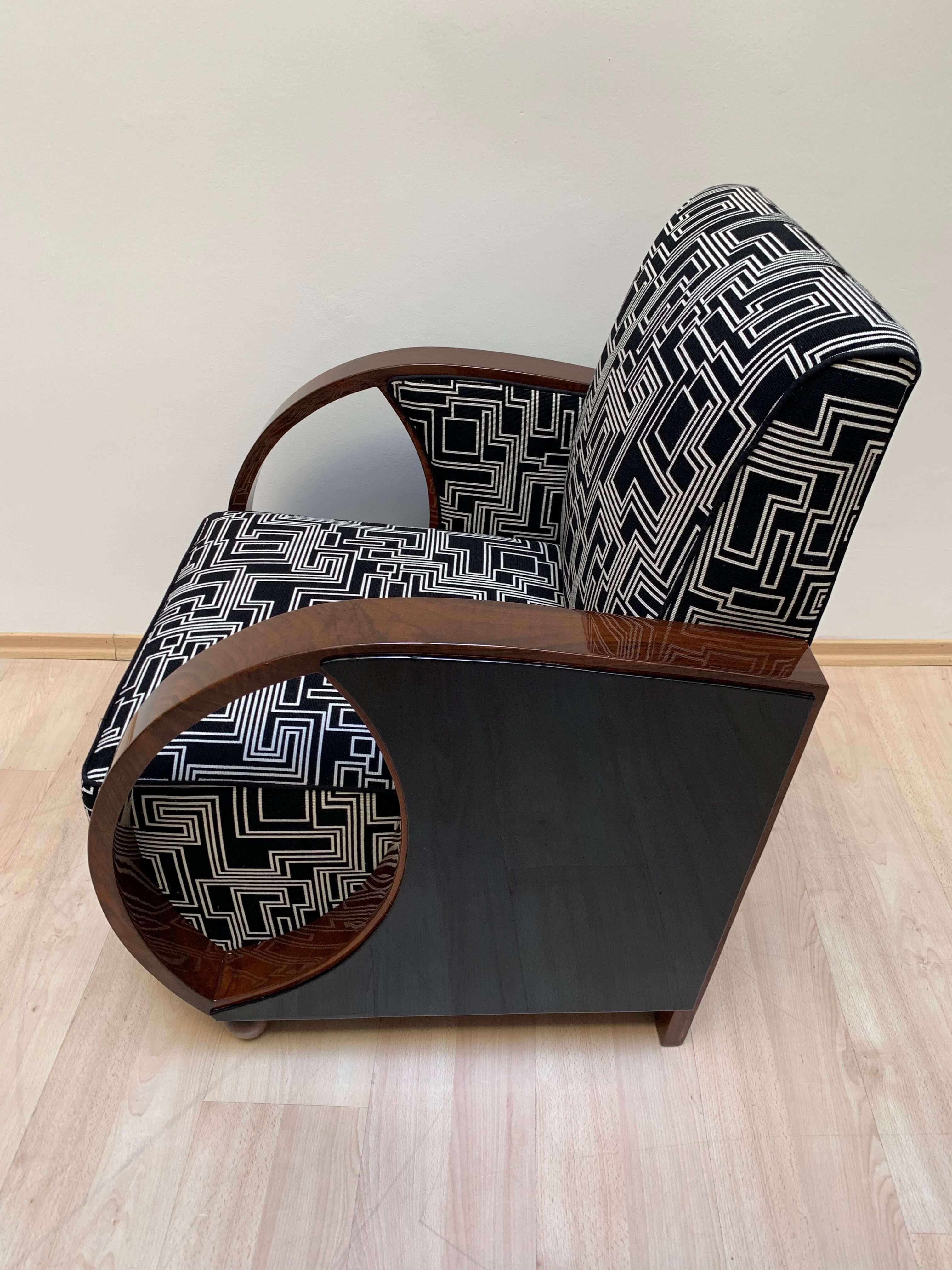 Mid-20th Century Art Deco Club Chairs, Walnut and Black Lacquer, France, circa 1930