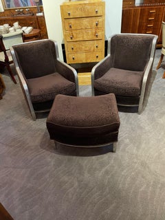 Clubsessel im Art déco-Stil mit Fußlehne und Mohair-Stoff