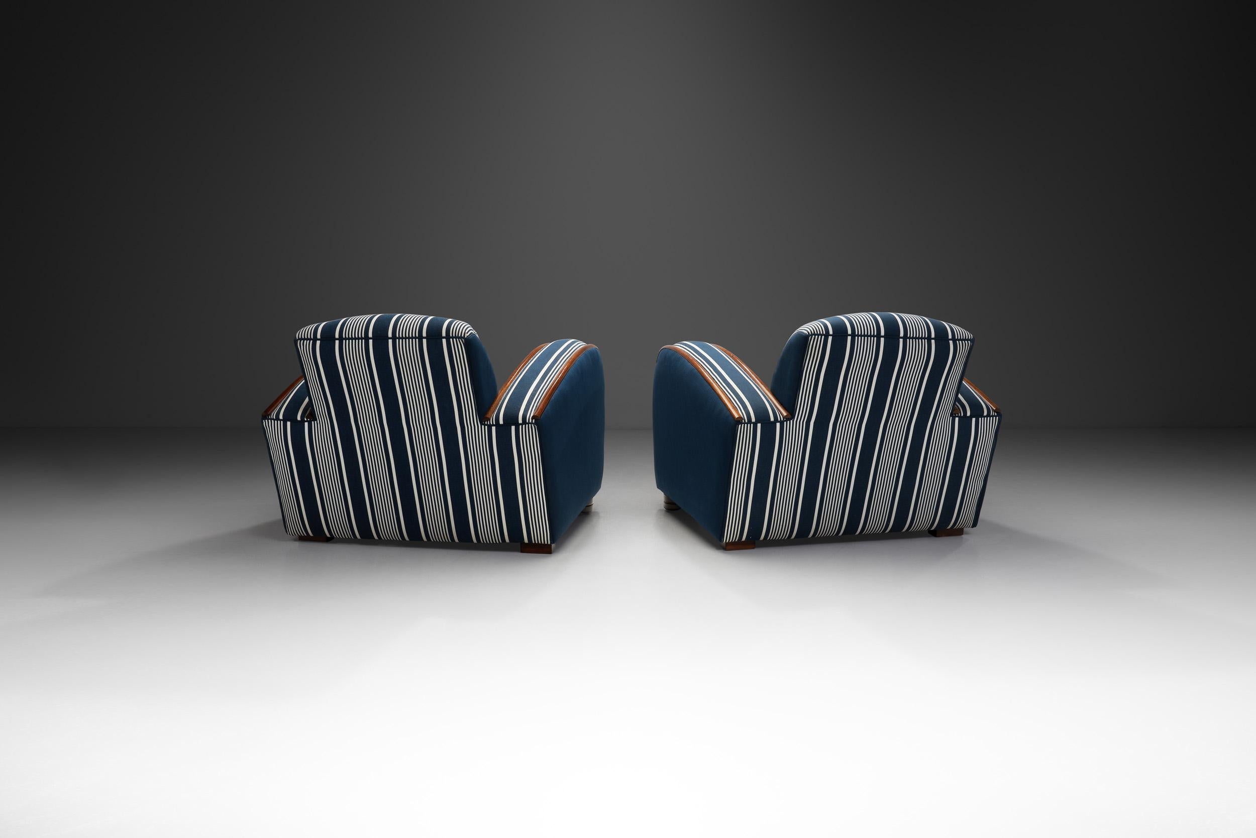 Mid-20th Century Art Deco Club Chairs with Wooden Frame Details, South Africa circa 1940s For Sale