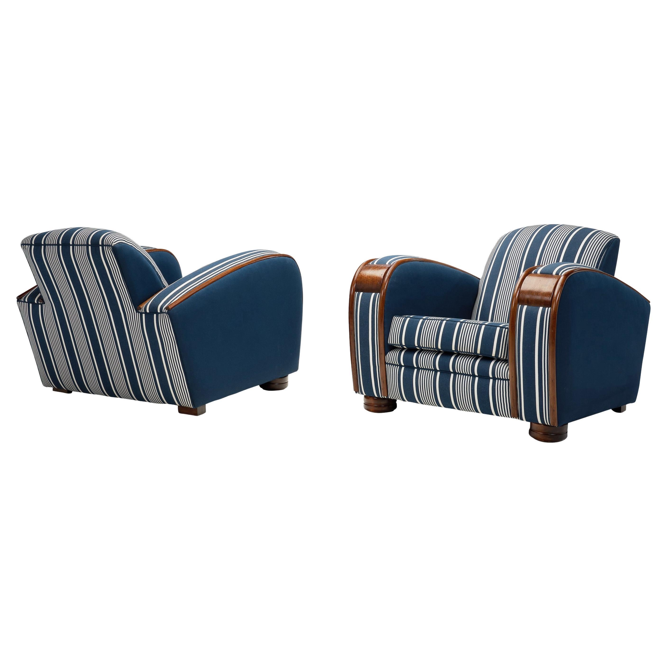 Art Deco Club Chairs with Wooden Frame Details, South Africa circa 1940s For Sale