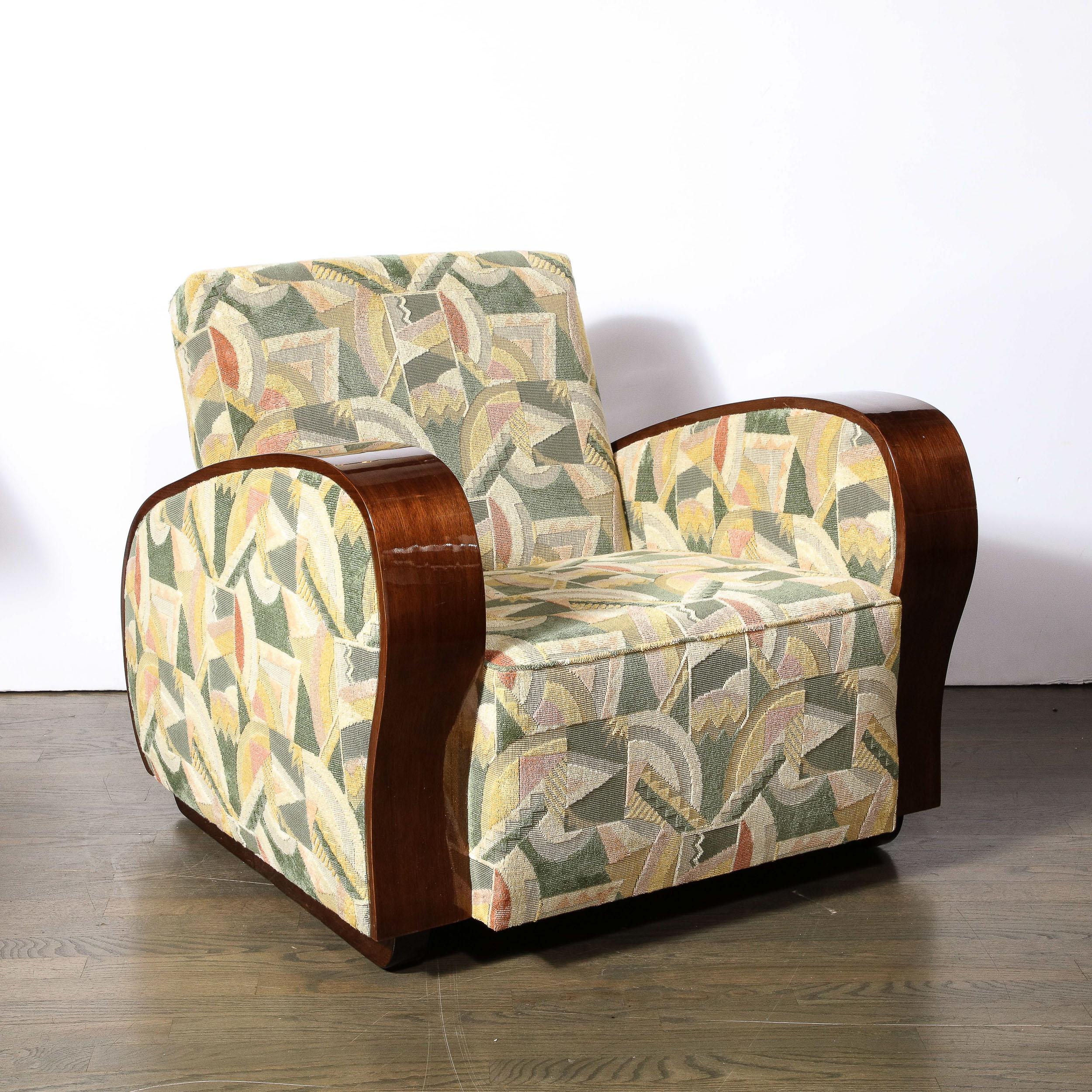 Art Deco Club/Lounge Chairs in Walnut with Rare Clarence House Upholstery For Sale 7