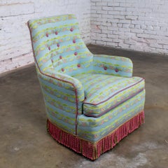 Art Deco Club or Lounge Chair Upholstered w/Beachy Fabric & Bullion Fringe