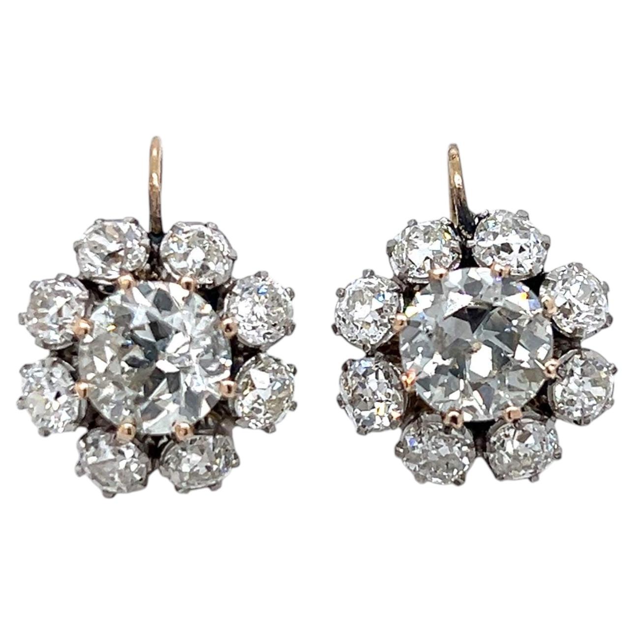 ART-DECO Cluster Earrings in 18K Platinum With 12.60 CTW Rose-Cut Diamonds