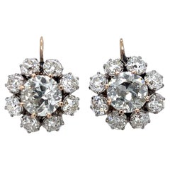 ART-DECO Cluster Earrings in 18K Platinum With 12.60 CTW Rose-Cut Diamonds