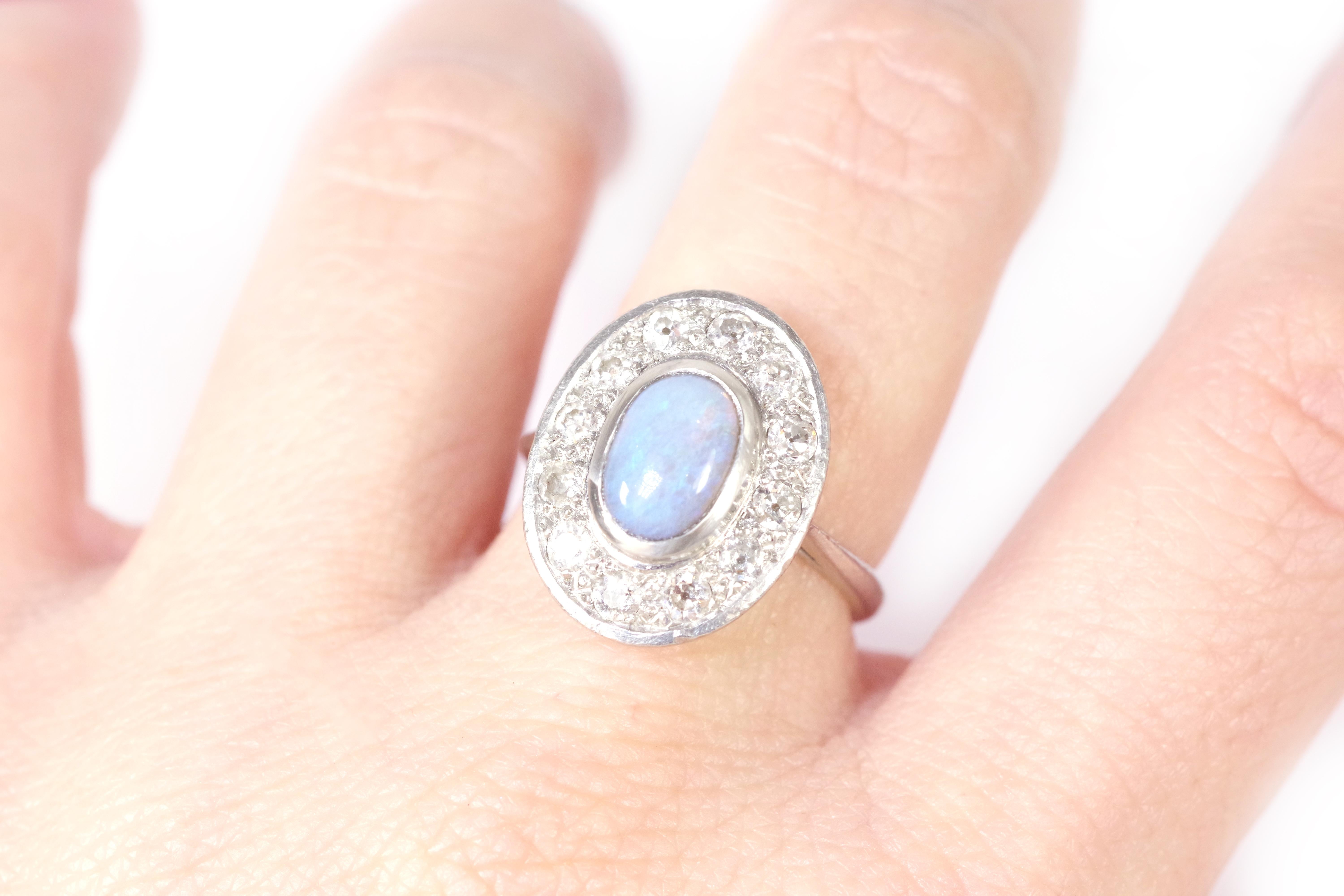Women's Art Deco cluster opal ring in platinum For Sale