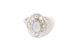 Art Deco cluster opal ring in platinum