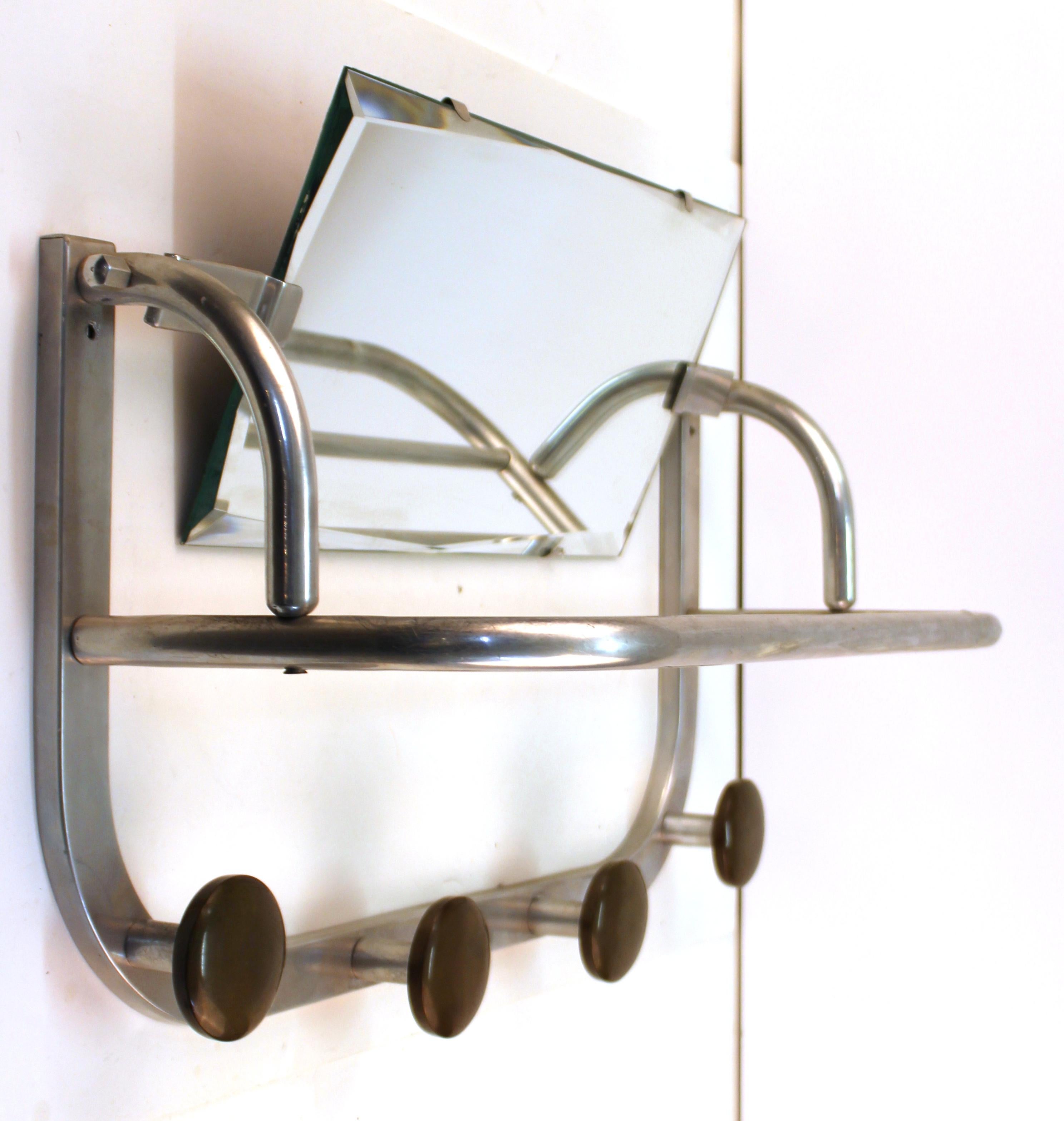 Art Deco Coat and Hat Rack in Aluminium with Mirror In Good Condition In New York, NY