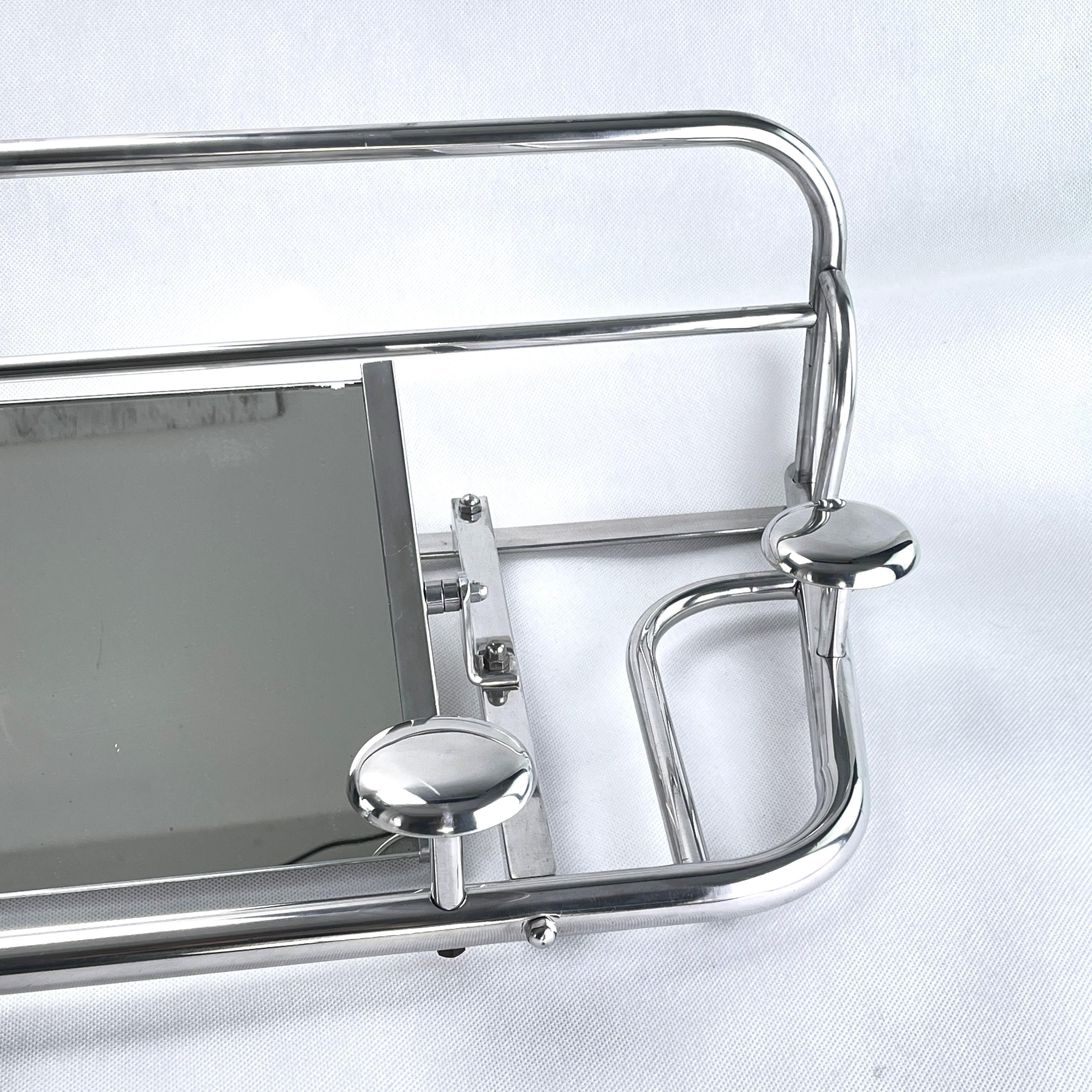 Francese Appendiabiti Art Deco in alluminio con specchio, anni '30