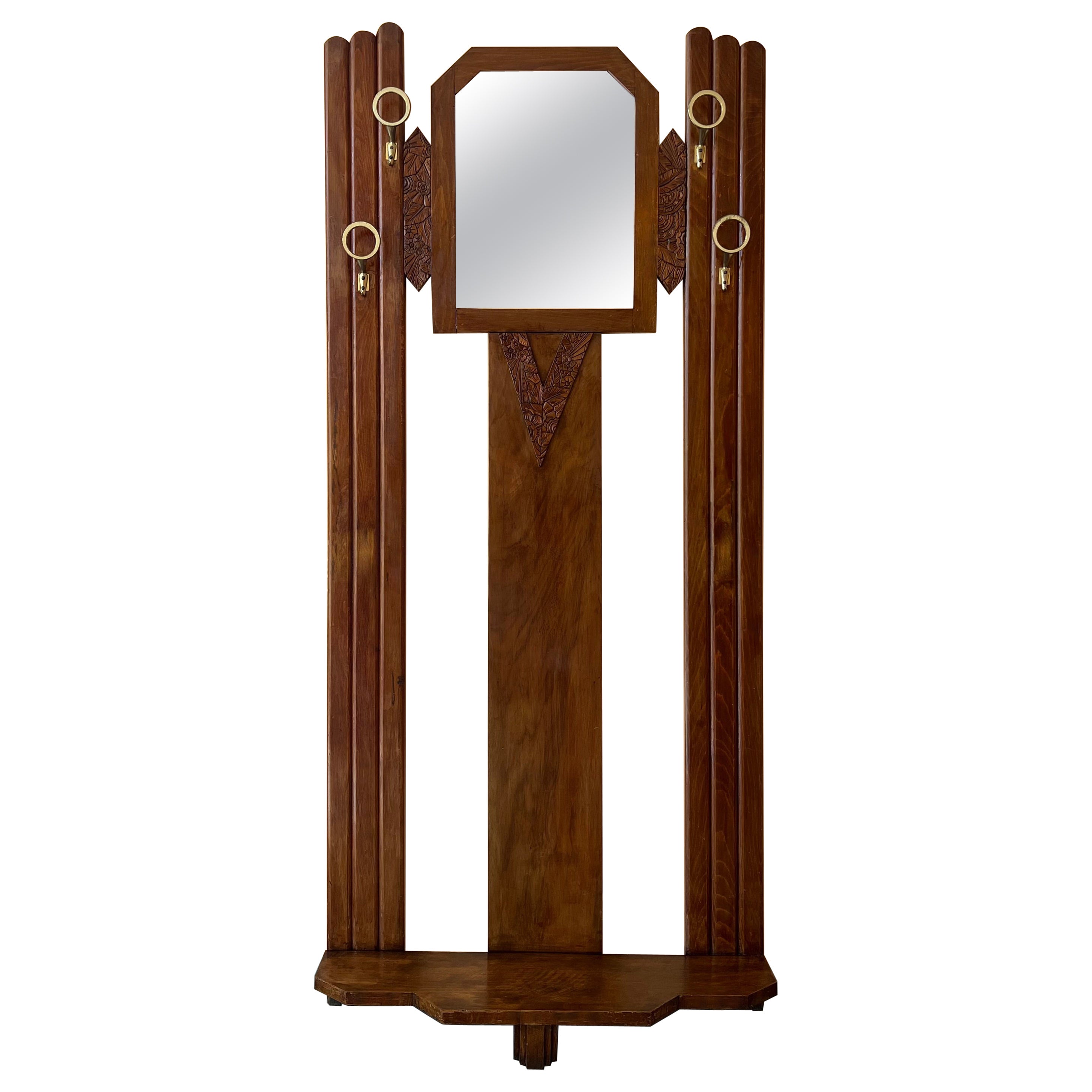 Art Decò Coat Rack Floor Stand with Umbrella Holder and Mirror
