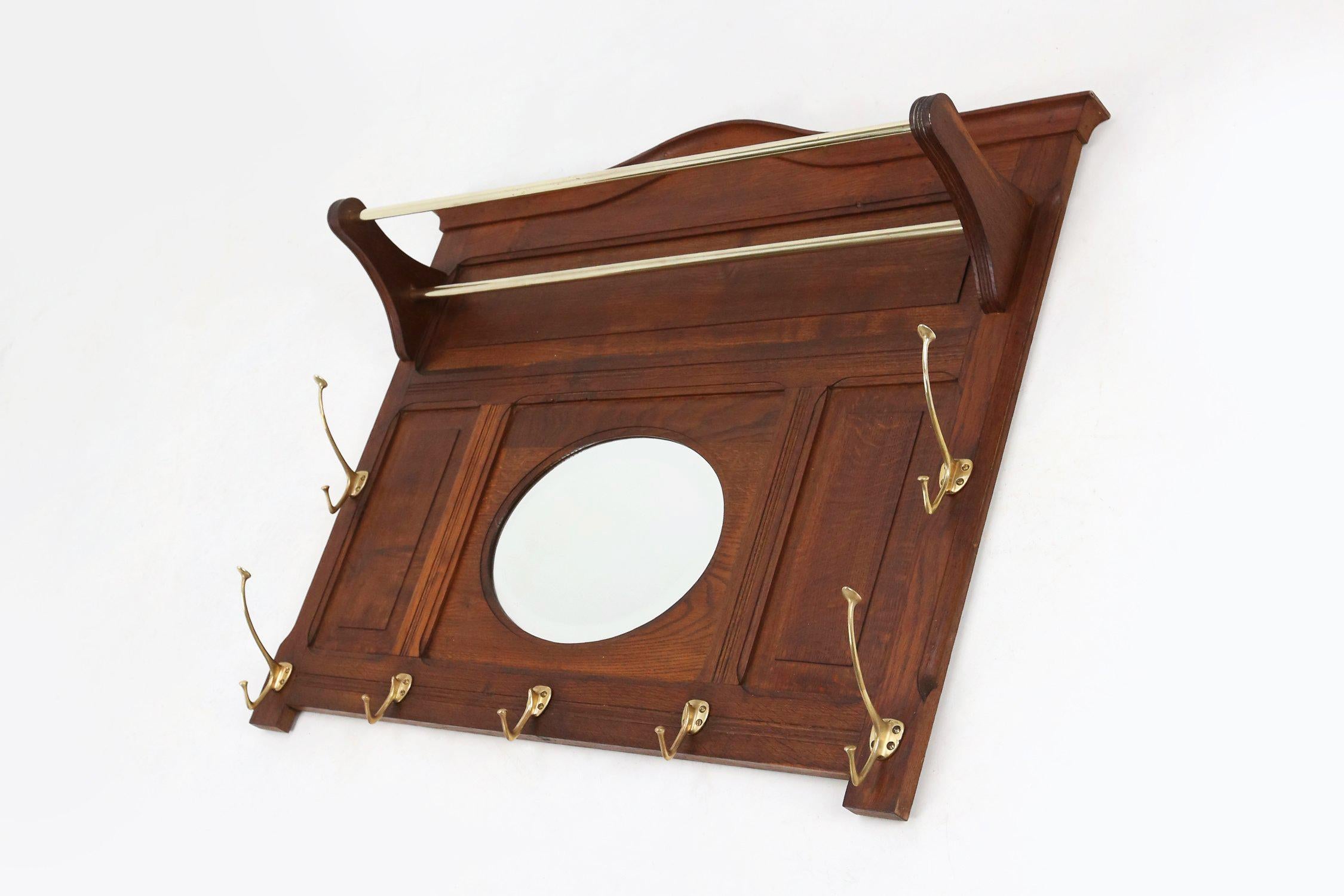 Austrian Art Deco coat rack in wood with mirror by Adolf Loos, Austria 1916