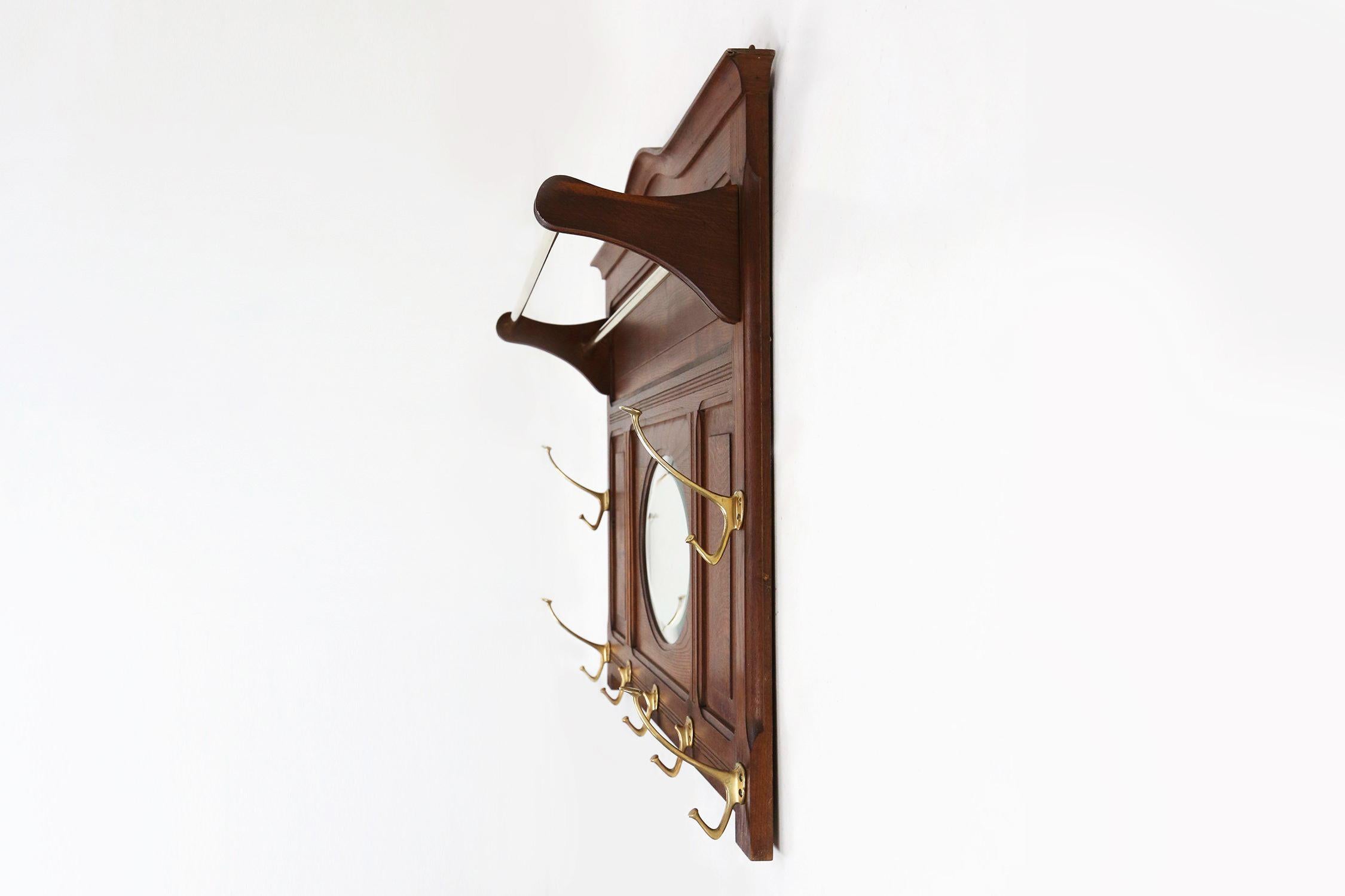 Hand-Carved Art Deco coat rack in wood with mirror by Adolf Loos, Austria 1916