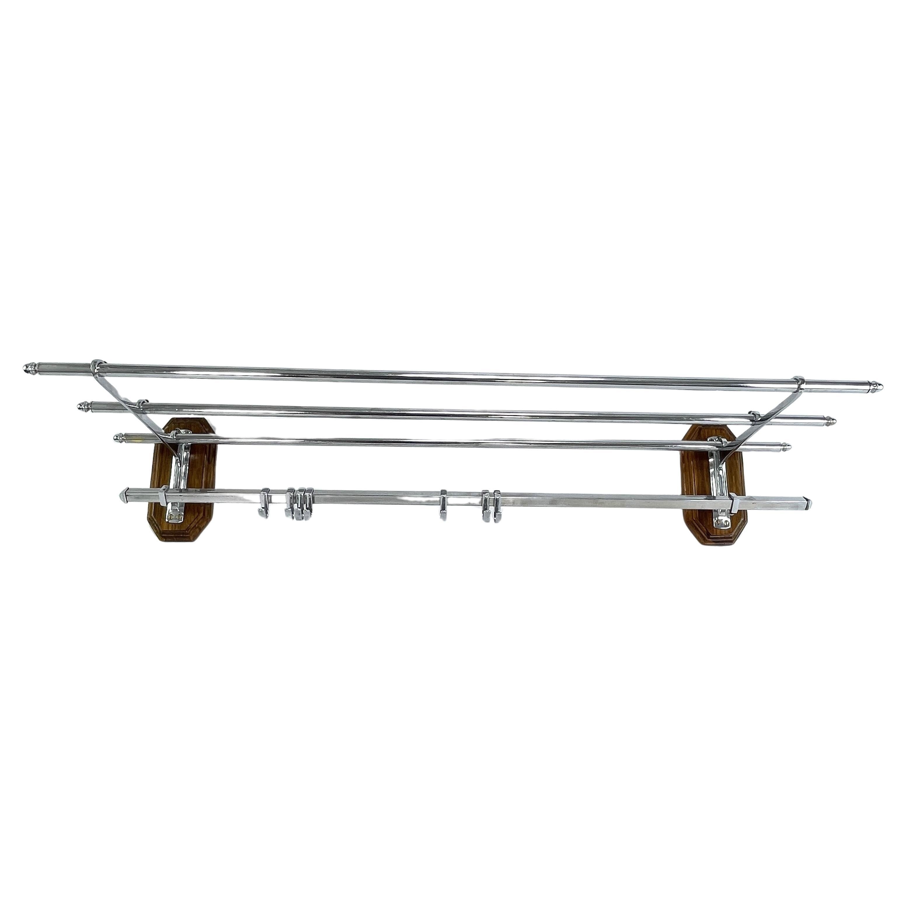 Porte-manteaux Art déco en bois et chromé, années 1930
