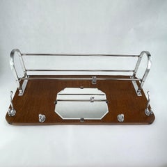 Art Deco Coat Rack Wood and Chromed with Mirror, 1930s