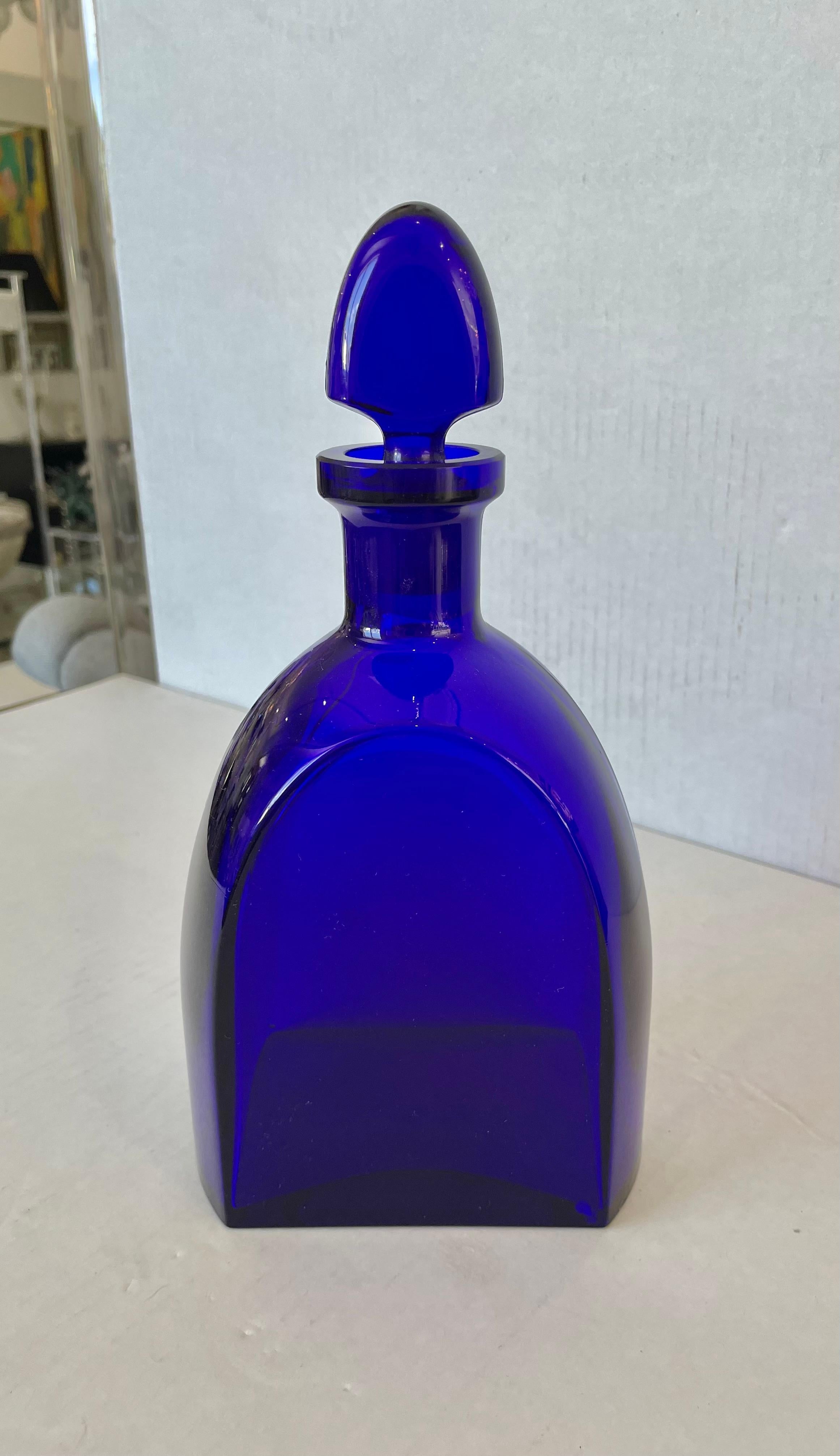 Hand-Crafted Art Deco Cobalt Blue Decanter For Sale