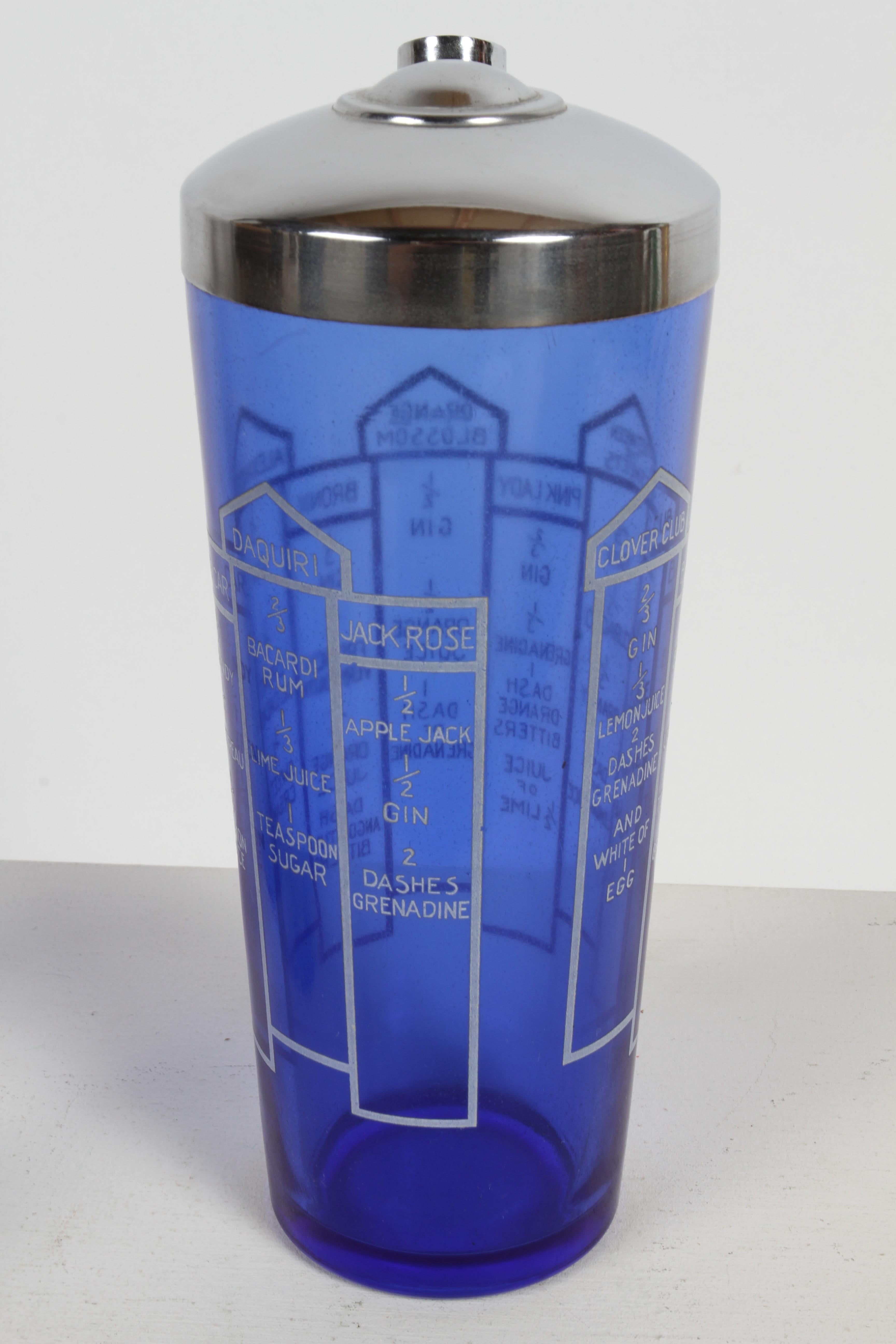 Kobaltblauer Art déco-Cocktailshaker aus Glas im Art déco-Stil mit 10 Rezepten und sechs passenden Gläsern  im Angebot 5