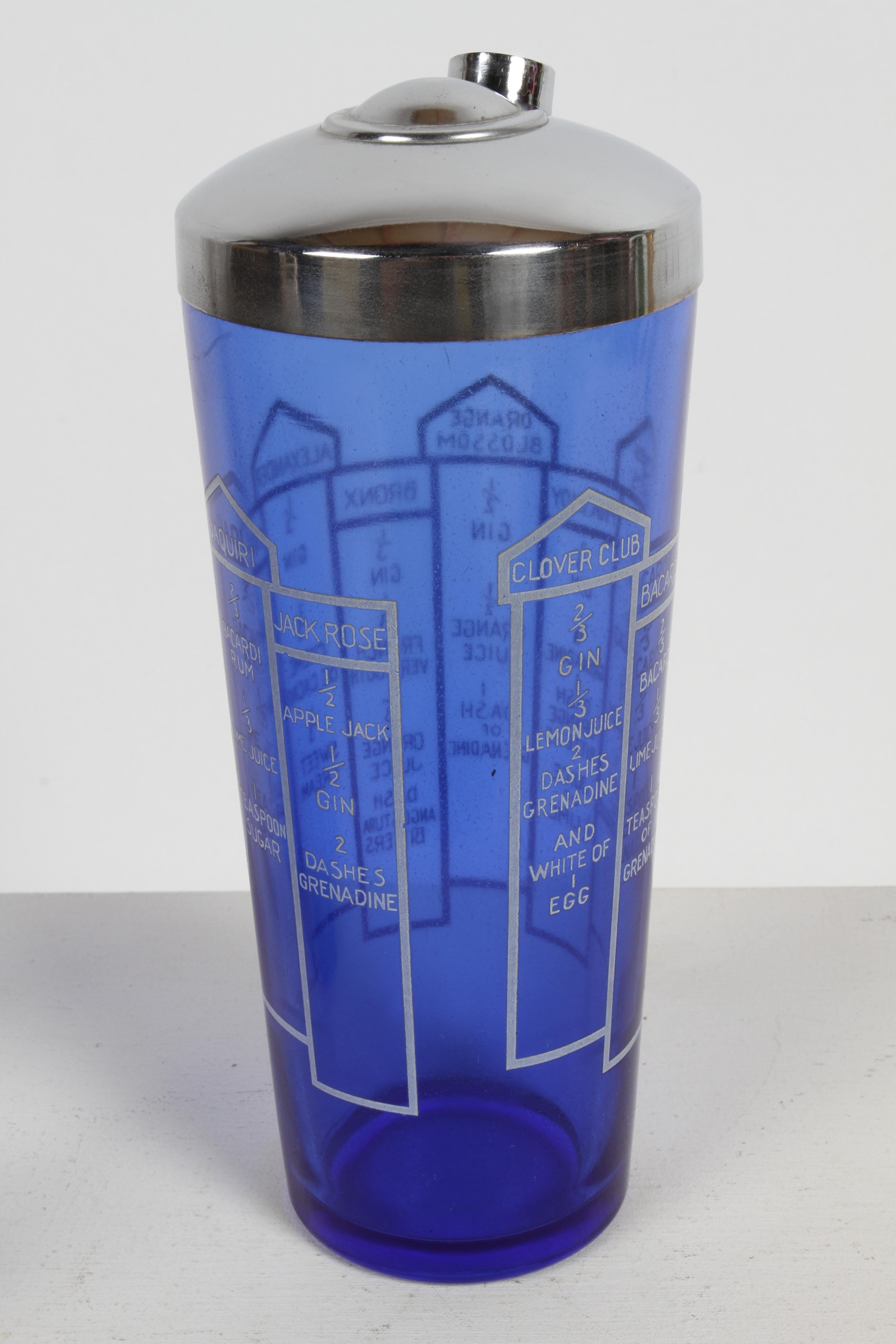 Kobaltblauer Art déco-Cocktailshaker aus Glas im Art déco-Stil mit 10 Rezepten und sechs passenden Gläsern  im Angebot 6