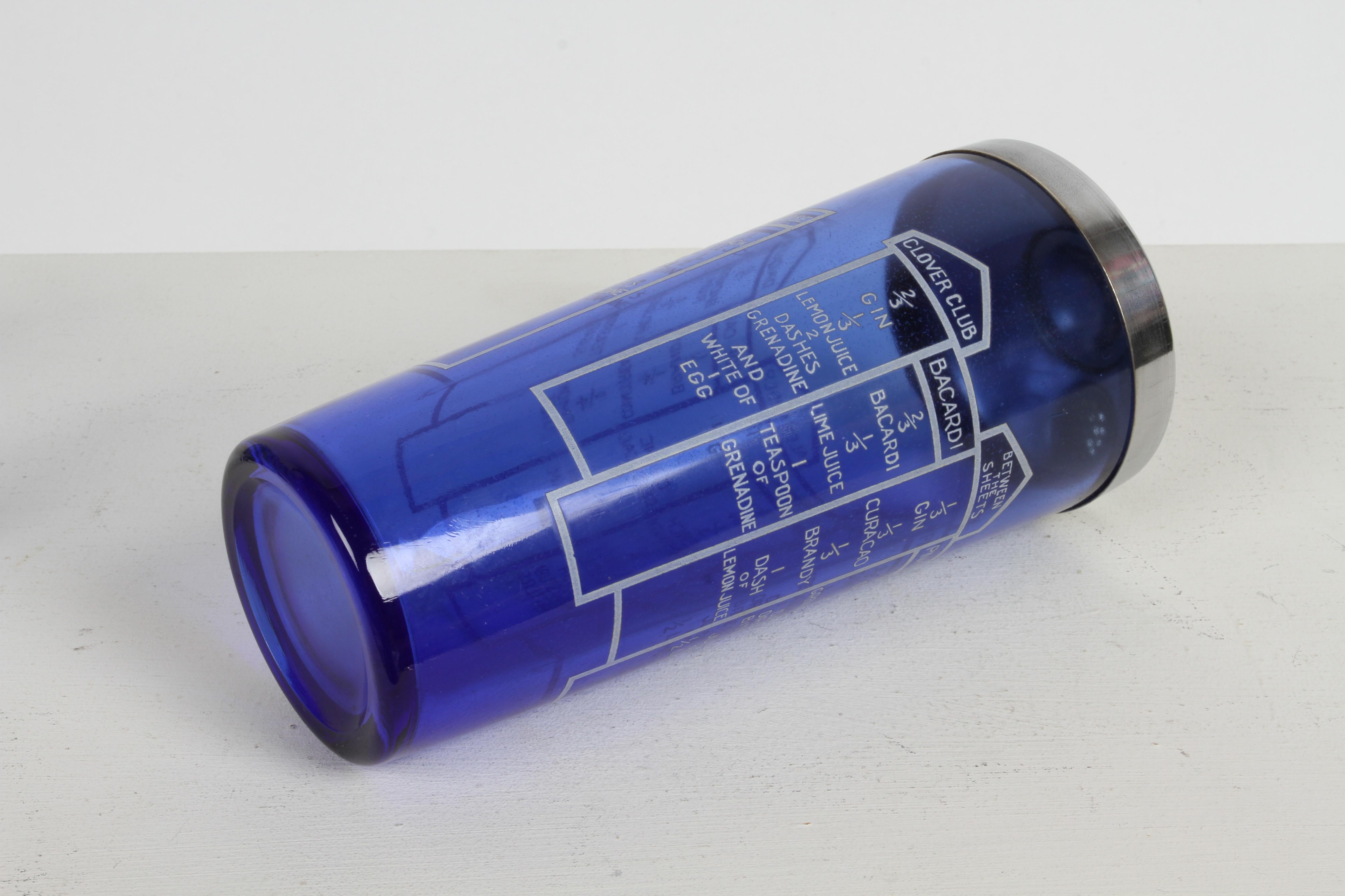 Kobaltblauer Art déco-Cocktailshaker aus Glas im Art déco-Stil mit 10 Rezepten und sechs passenden Gläsern  im Angebot 7
