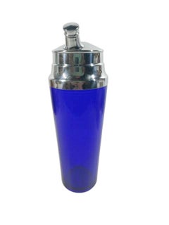 Art Deco Cobalt Blue Glass Cocktail Shaker with High Chrome Lid