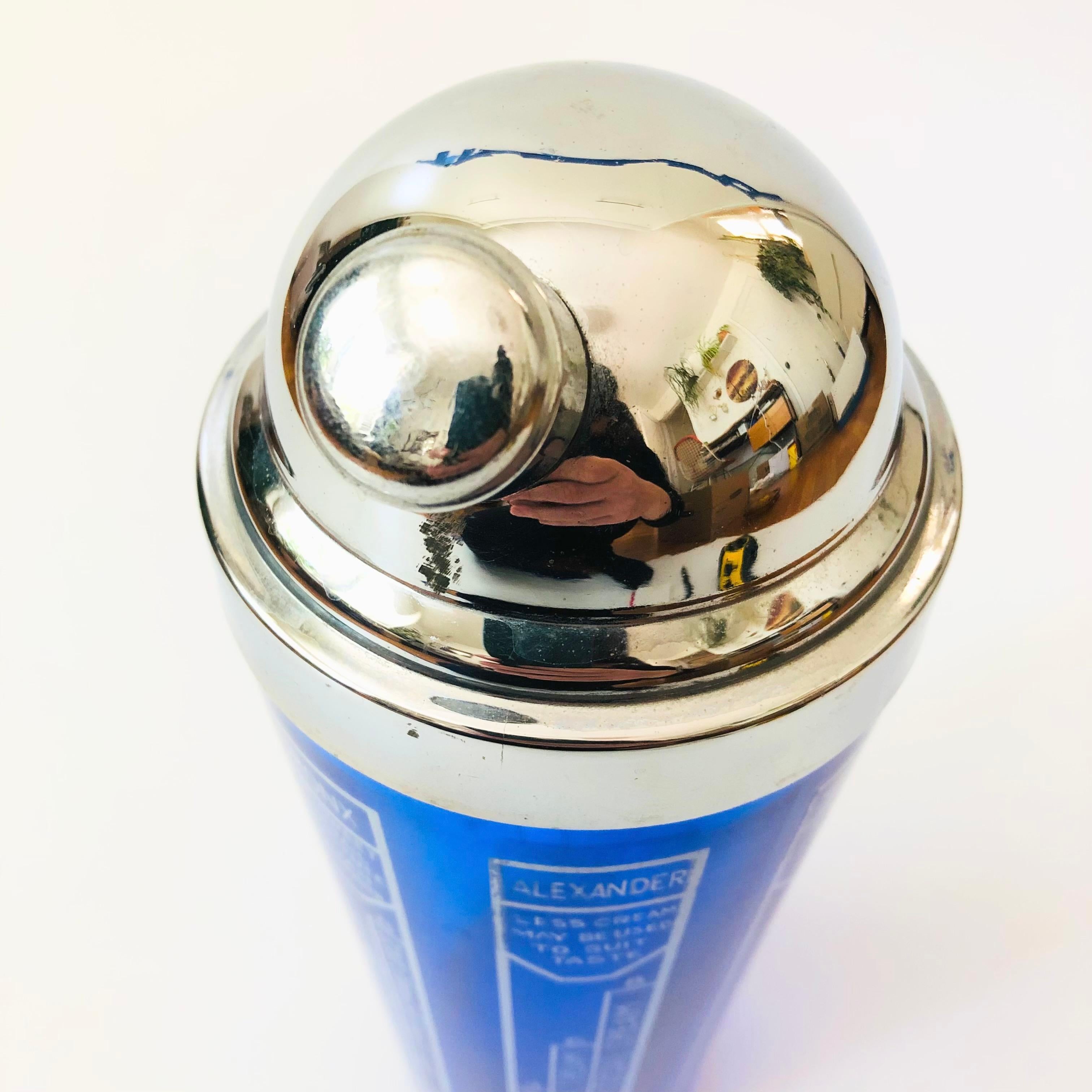 Shaker da cocktail in vetro blu cobalto Art Deco con ricette 2