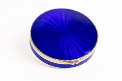 Art Deco Cobalt Blue Guilloche Enamel Mirror Compact