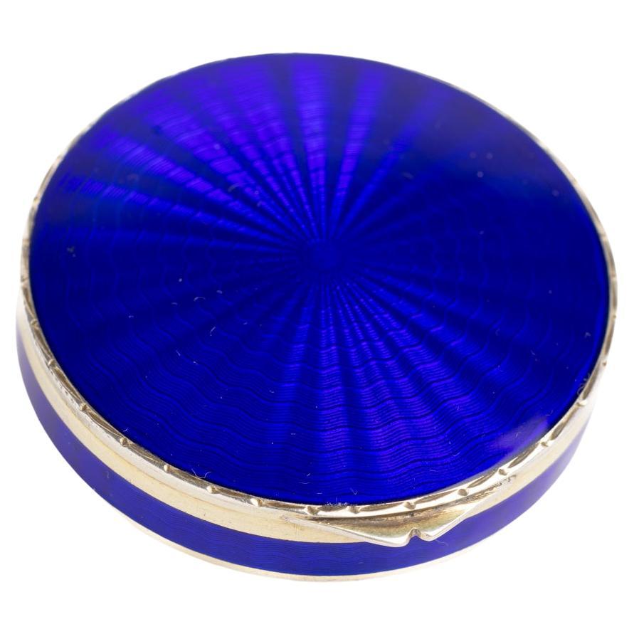 Art Deco Cobalt Blue Guilloche Enamel Mirror Compact