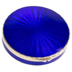 Antique Art Deco Cobalt Blue Guilloche Enamel Mirror Compact