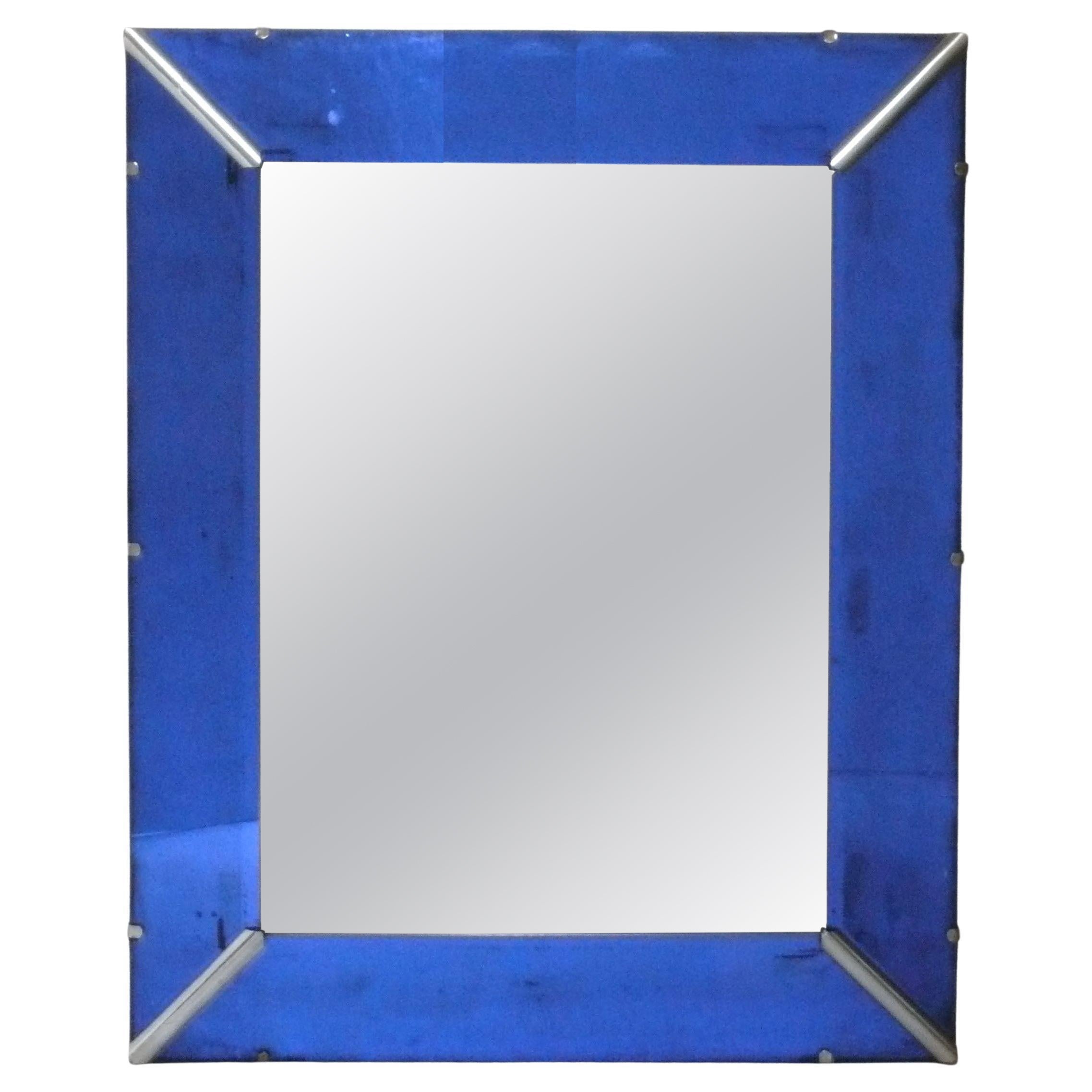 Art Deco Cobalt Blue Mirror 31.25" x 25.25" circa 1930s Yves Klein Blue