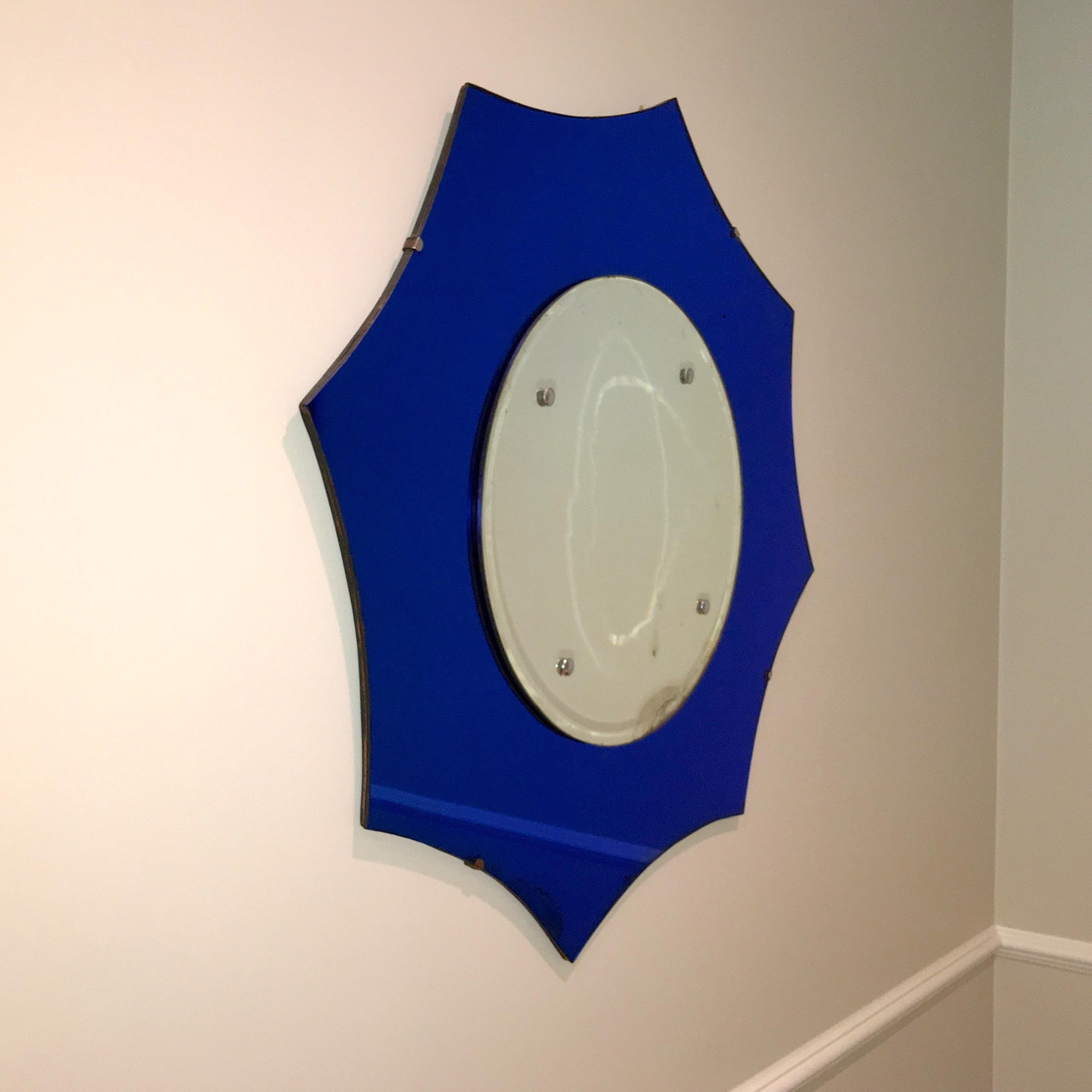 Art Deco Cobalt Blue Wall Mirror For Sale 7