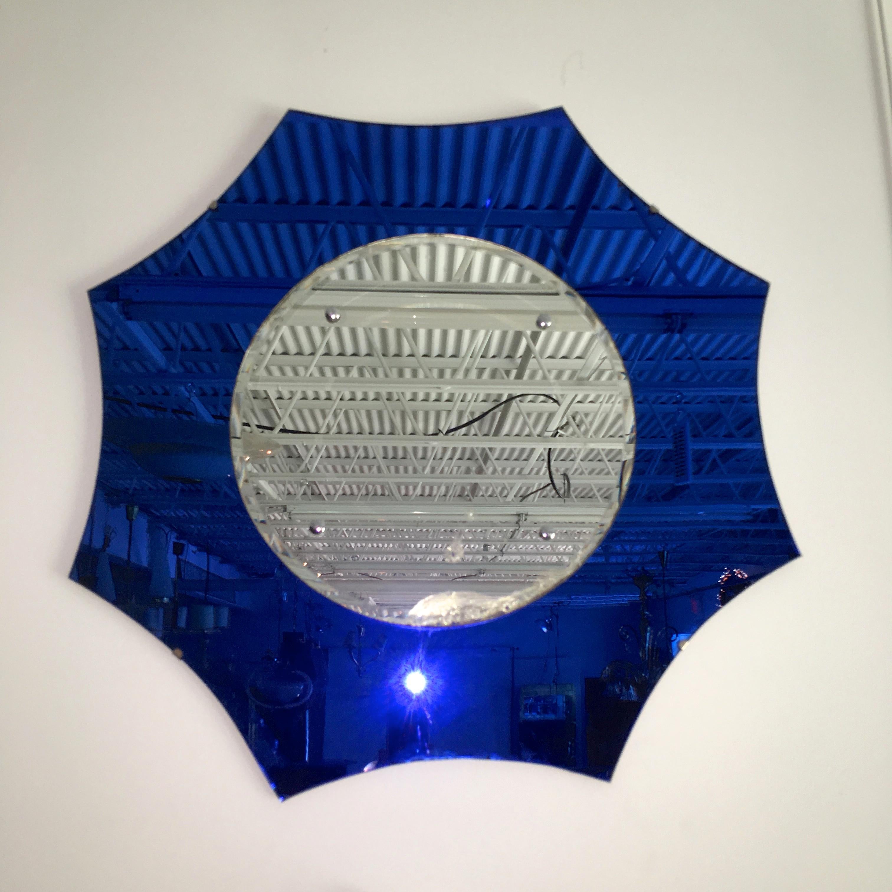 art deco cobalt blue mirror